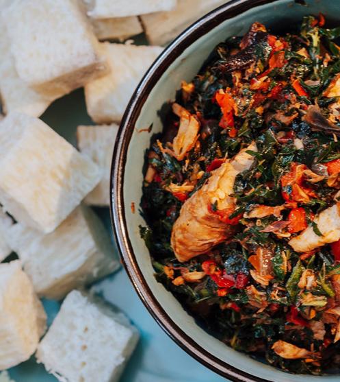 FISH IN GREEN SAUCE WITH BOILED YAM